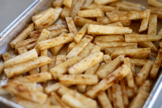 Jicama fries are a healthy alternative to regular fries. In this recipe they're coated with olive oil and sprinkled with flavorful seasonings. |sarahnspice.com