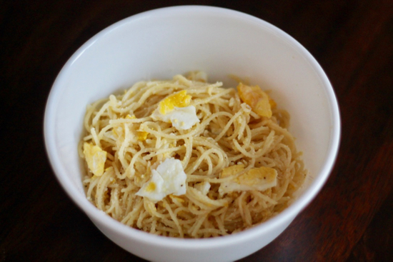 Pasta with Fried Eggs and Parmesan is a comforting dish that takes minutes to put together with just a few ingredients you probably already have on hand! | sarahnspice.com